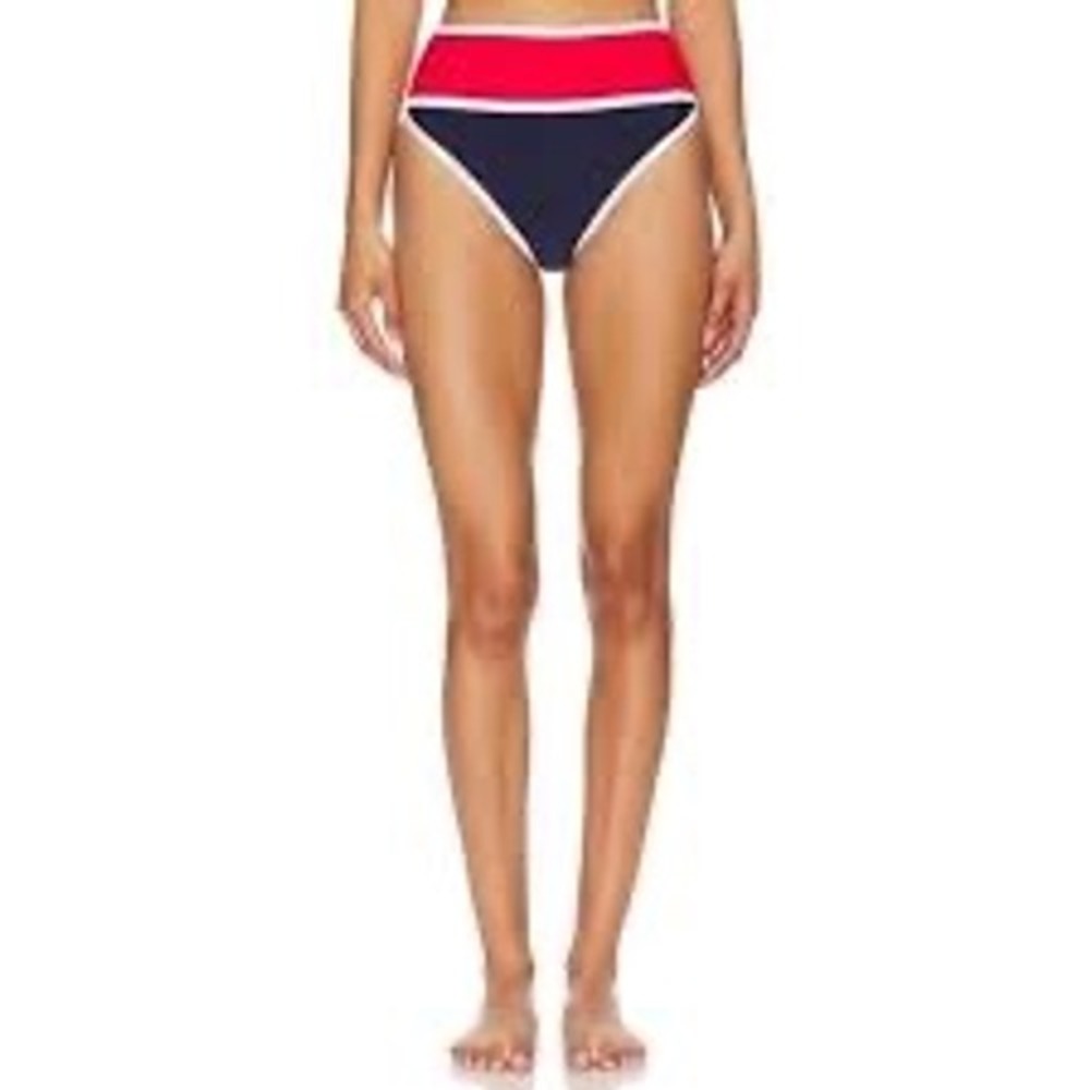 Shade & Shore Womens High Waist High Leg Bikini Bottom colorblock Medium NWT